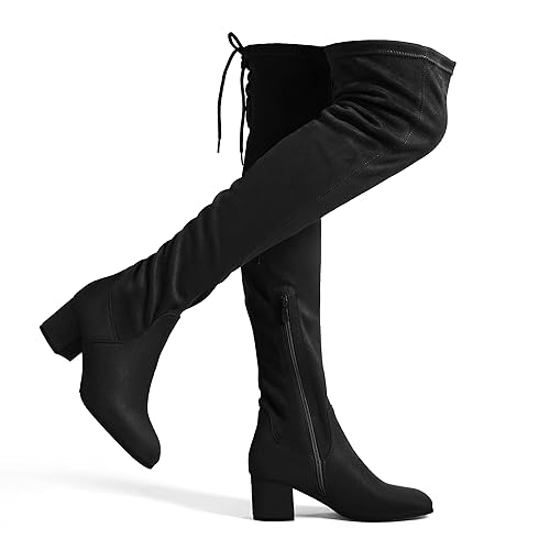 DREAM PAIRS Women's Laurence Over The Knee Thigh High Chunky Heel Boots Long Stretch Sexy Fall Boots - 11 - Black