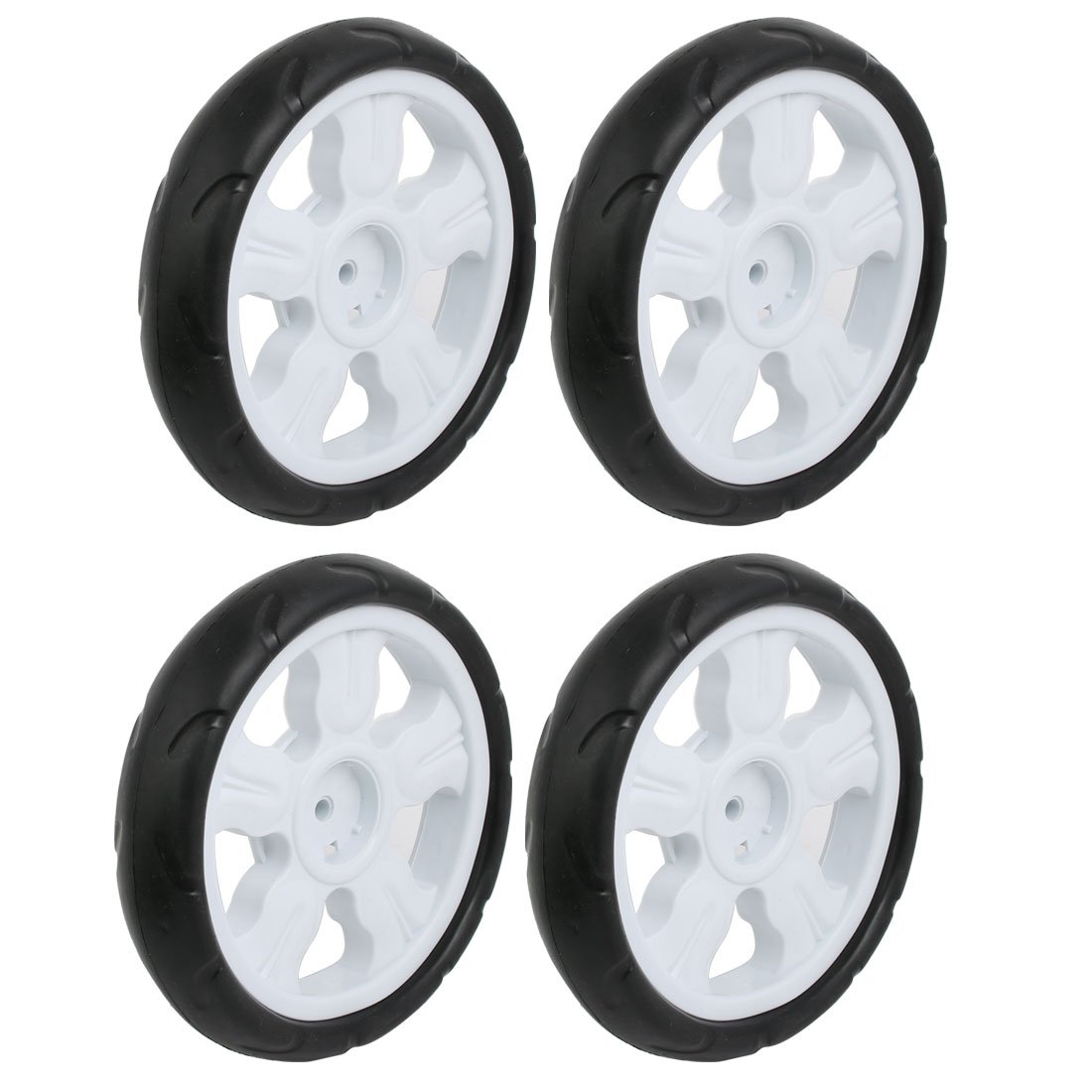 sourcing map 4pcs 190mm diamètre roue simple poulie plastique roulant blanc rouleau 8x25mm