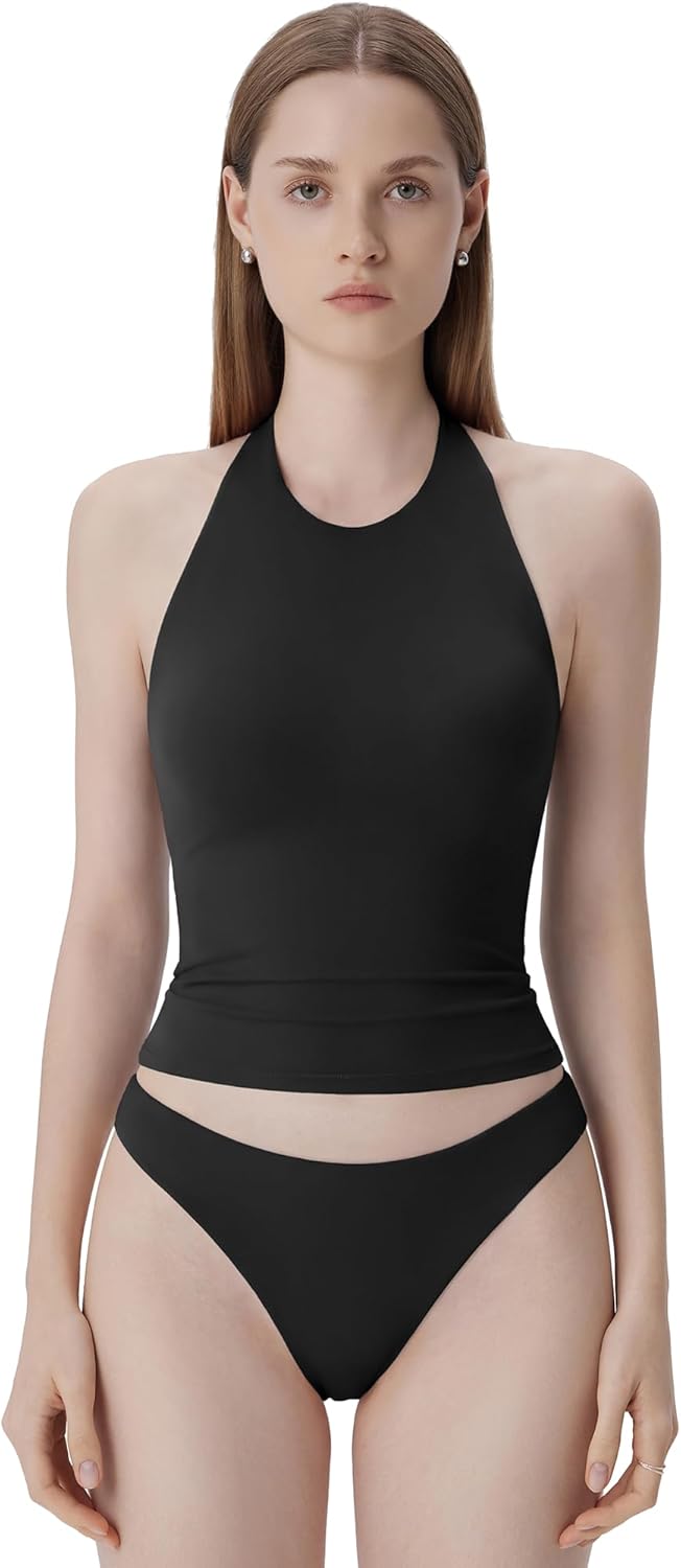 SUUKSESS Women Halter Padded Tank Tops Double Lined Backless Summer Going Out Tops