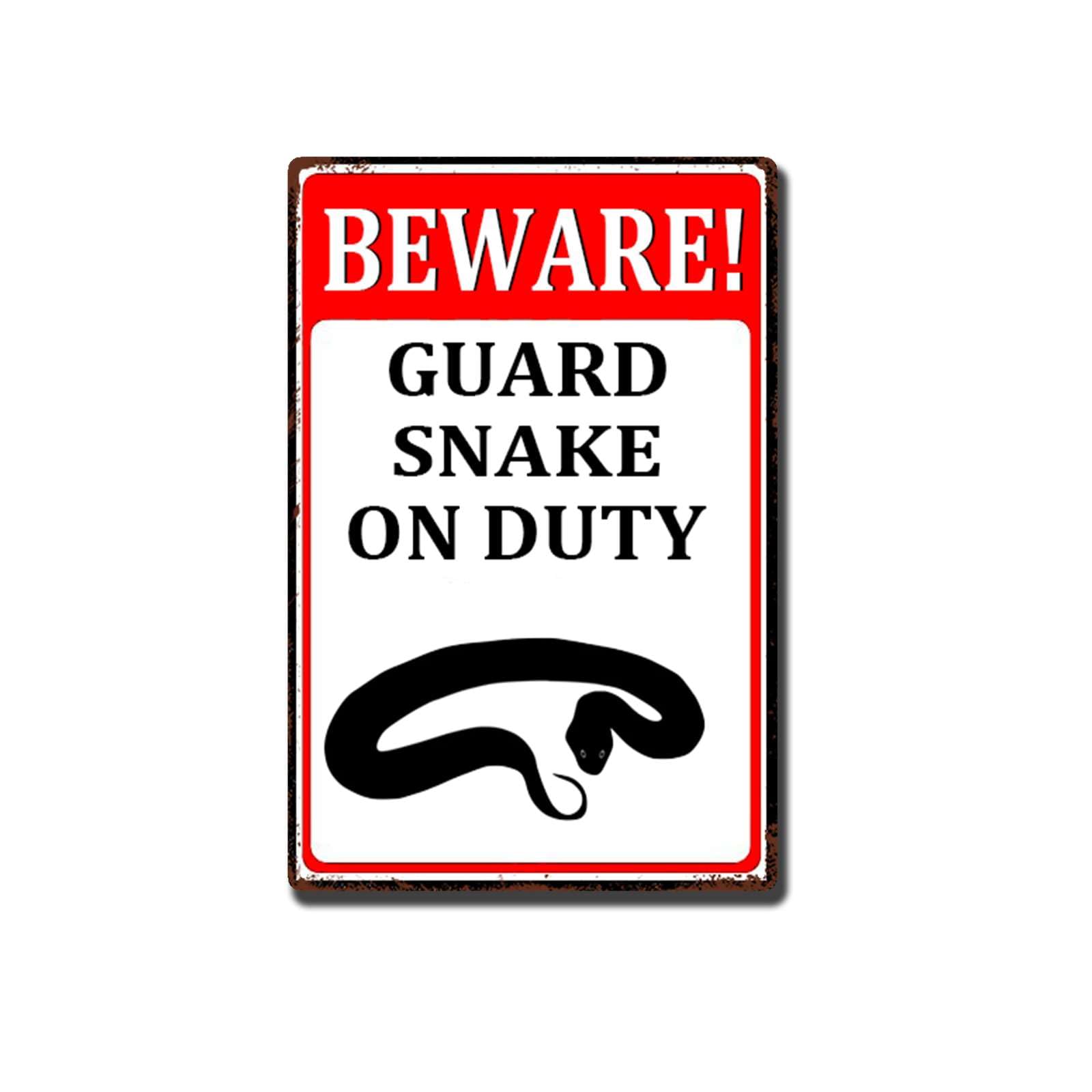 Tin Painting Metal Sign Aluminum Sign Beware! Guard Snake On Duty Quote Sign for Outdoor & Indoor Tin Painting 8x12 Inch