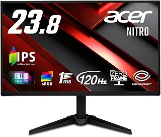 Acer Nitro ゲーミングモニター 23.8インチ ワイド フルHD 非光沢 IPS 120Hz 1ms(VRB) sRGB 99% AdaptiveSync ブラックブースト HDMI 1.4 DisplayPort 1.2 スピーカー内蔵 ヘッドフォン端子 VESAマウント対応 ゼロフレームデザイン QG241YGbmipx