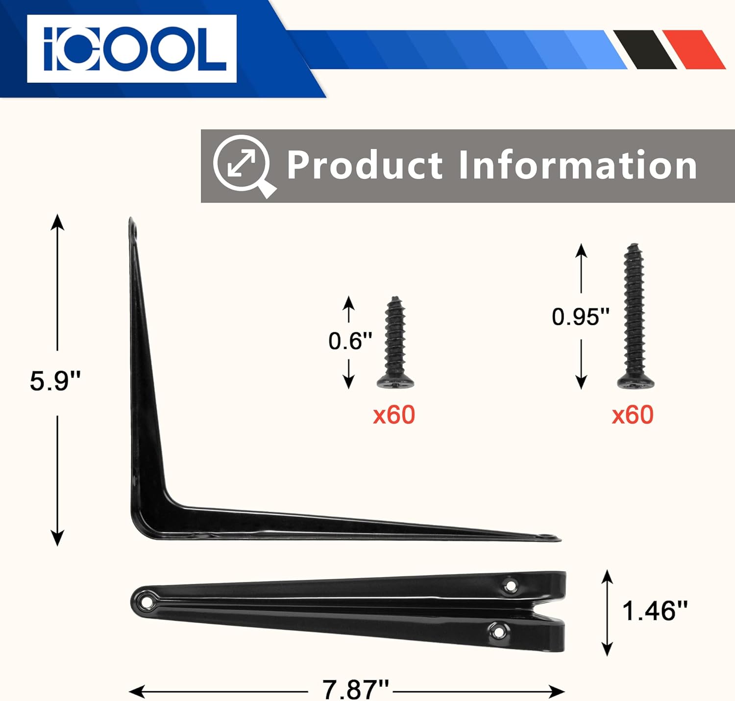 ICOOL 20 Pack 8 x 6 Inch Floating Shelf Bracket, Wall Corner Brace Joint Angle Brackets, Metal L Heavy Duty DIY Brackets with Screws