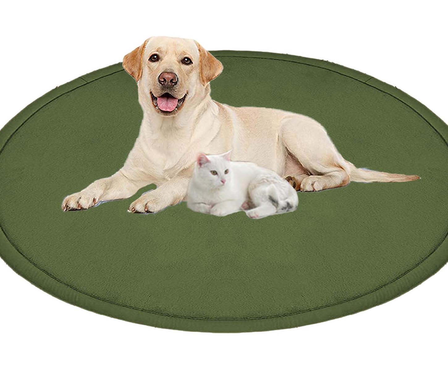Großes Hundebett, Haustiermatte, rund, weich, warm, Korallensamt, rutschfester Teppich, beruhigend, für den Innenbereich, waschbar, Hundekissen, Bodenmatte (140 cm, Dunkelgrün)