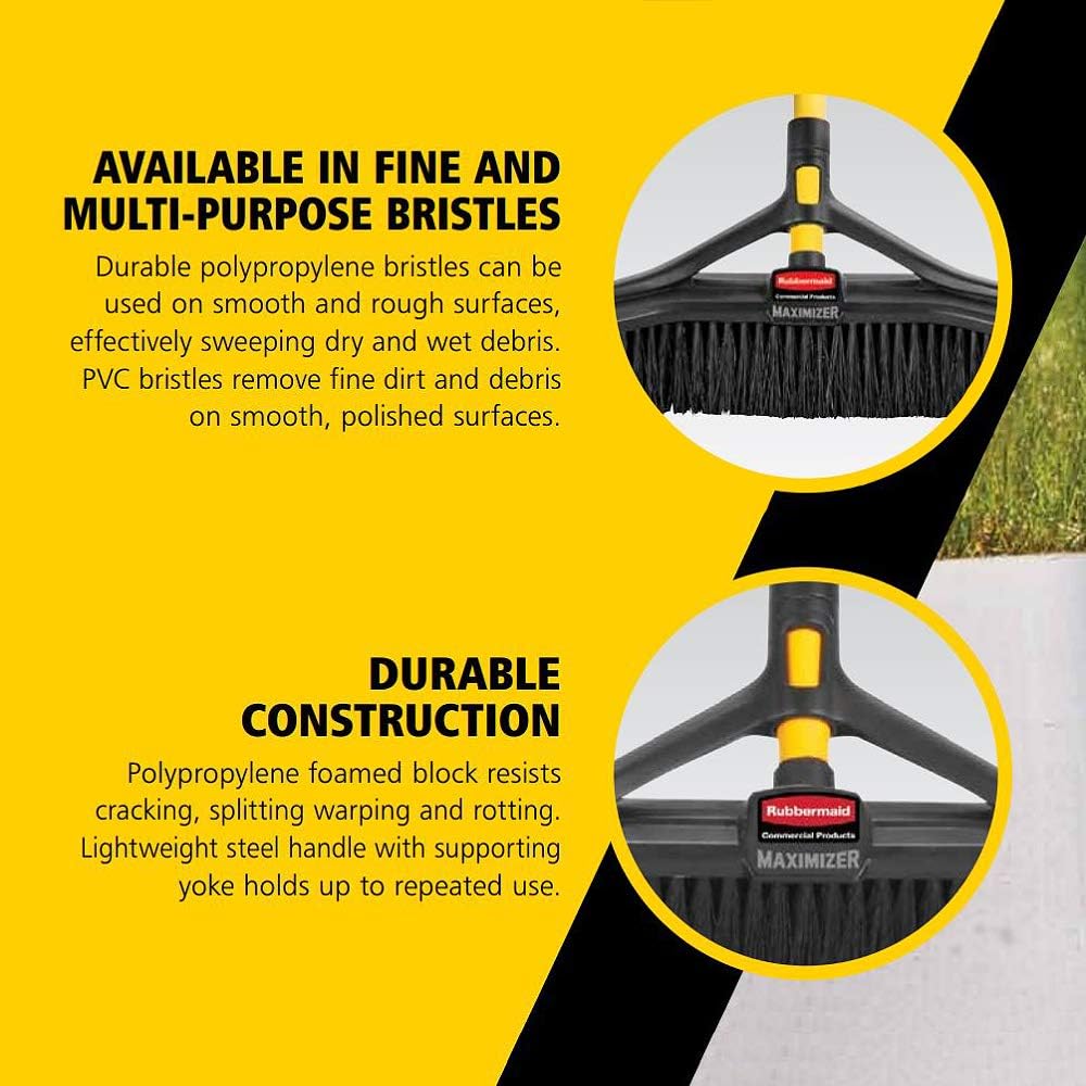 Maximizer 18" Yellow and Black Push-to-Center Broom with Steel Handle