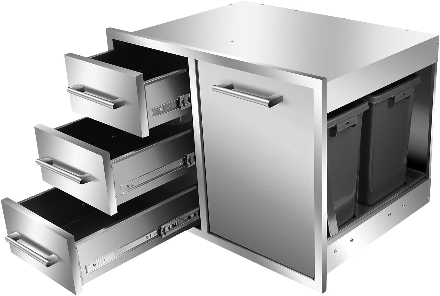 Outdoor Kitchen Drawer Combo, 28" W x 19.6"D x 20.1" H, 3 Drawer Storage, Stainless Steel Frame & Handles, Silver