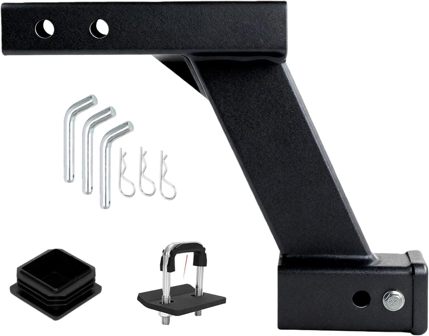 10-Inch Hitch Receiver Extension Riser, 10000lbs Trailer Hitch Adapter, Adjustable Hitch 2 Inch Receiver with Stabilizer, 9" or 11" Length Adjustable, 3-Pack Hitch Pins and Universal Trailer Cap