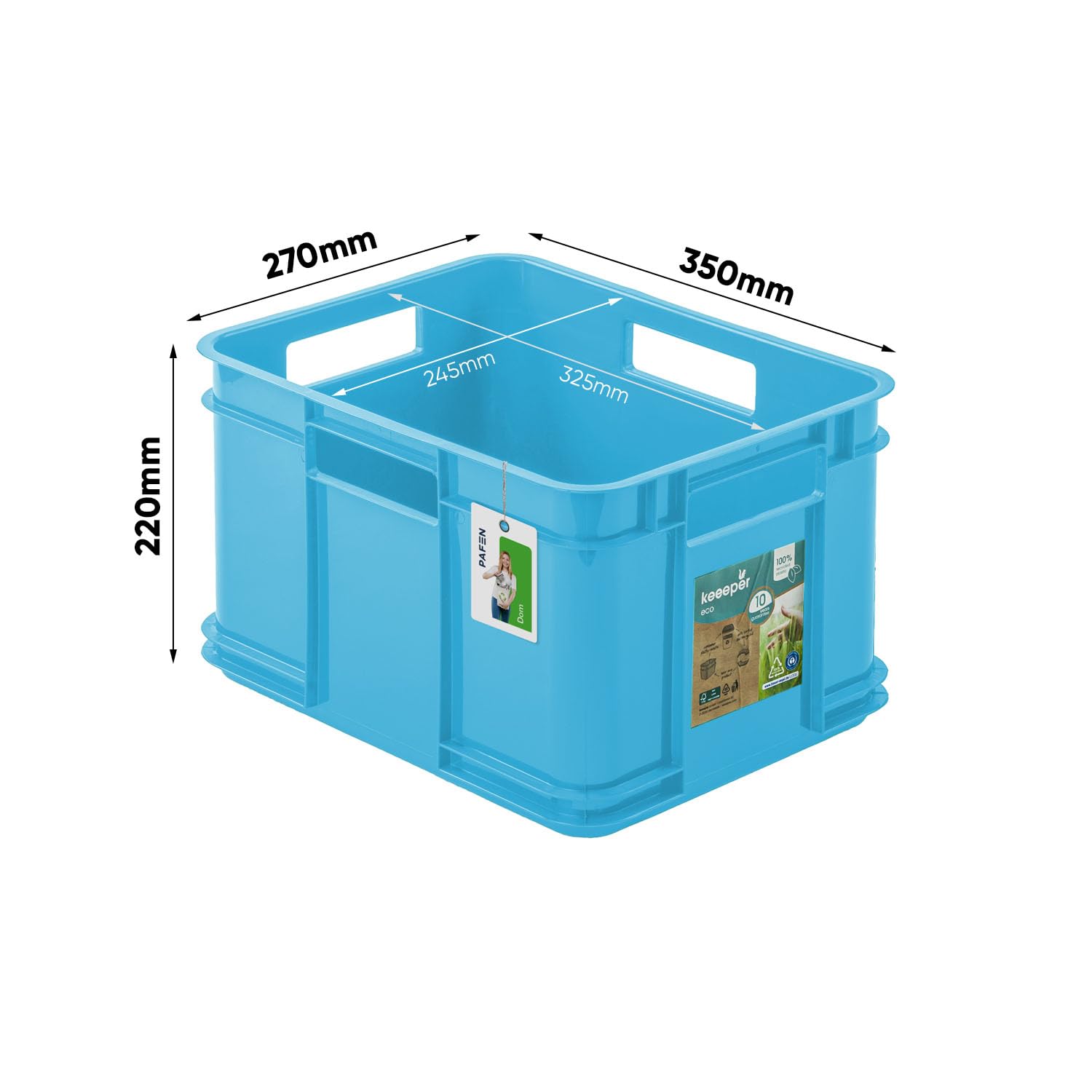 Lot de 6 boîtes empilables Euro 16 l - 35 x 27 x 21 cm - Boîtes de rangement Eco Euro Box empilables - En polypropylène - Bleu ciel
