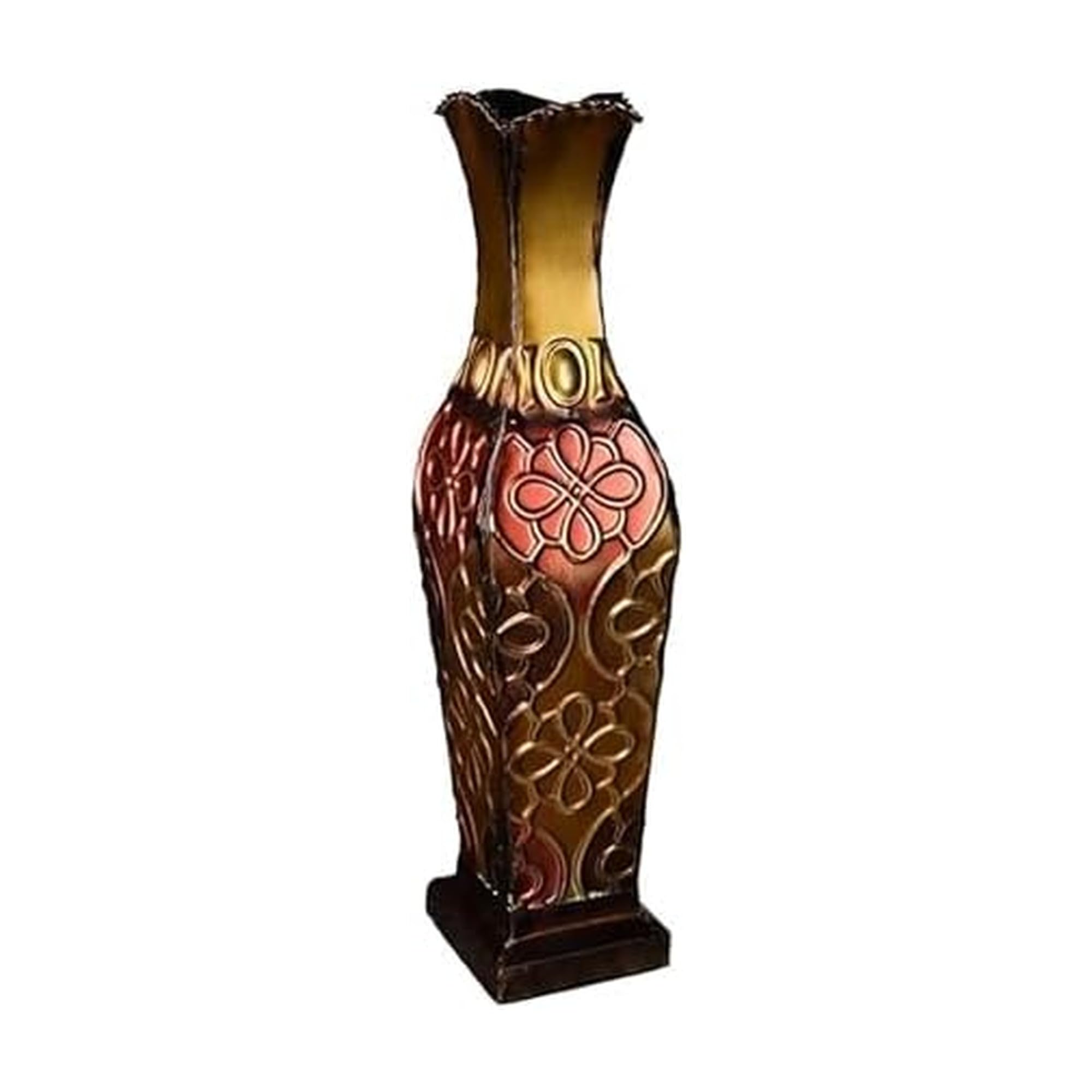 Elements Harlequin Embossed Decorative Metal Vase, Home Decor for Dried Flower and Artificial Floral Arrangements, Living Room, Bedroom, Table Centerpiece, 17-Inch