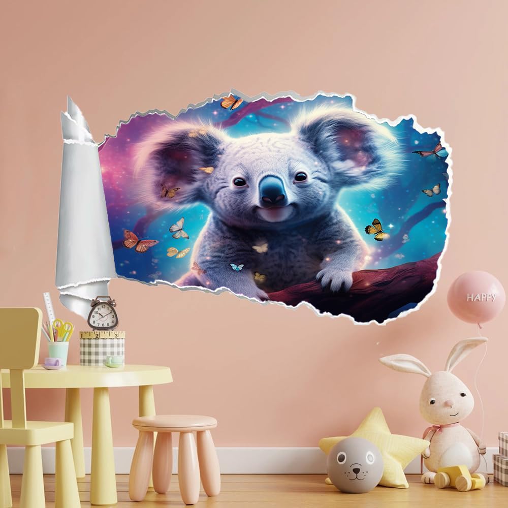 Adesivi Murali 3D Fracassato Farfalla Koala Decorazione Domestica Smontabile Del Tatuaggio Della Parete Animali Carini Decalcomanie Impermeabili For Baby Room Wall Decor