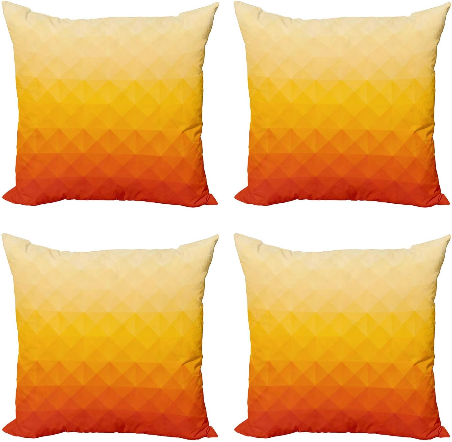 Ambesonne Abstract Throw Pillow Cushion Case Pack of 4, Digital Triangle Geometric Mosaic Gradient Shades of Orange Poly Art, Modern Accent Double-Sided Digital Printing, 18", Red Vermilion Marigold