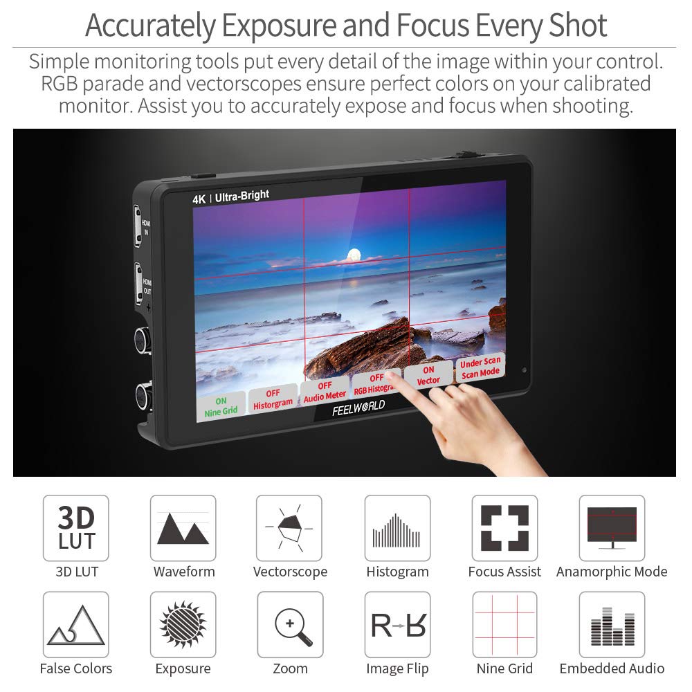 Amazon.com : FEELWORLD LUT6S 6 Inch SDI 2600nits HDR 3D LUT Touch 