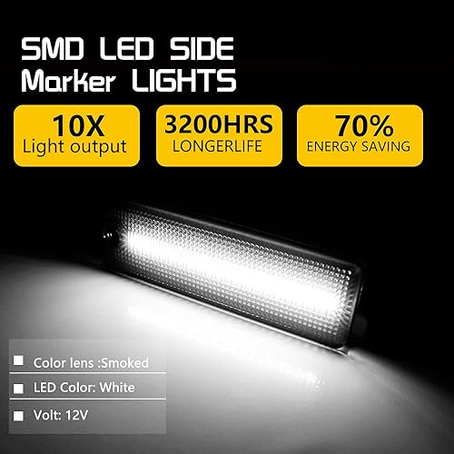 Miniatura 3 de Tonsya Kit de lámparas LED blancas completas ahumadas compatibles con Chevy Camaro 1993-2002 luces de marcador laterales de parachoques trasero,