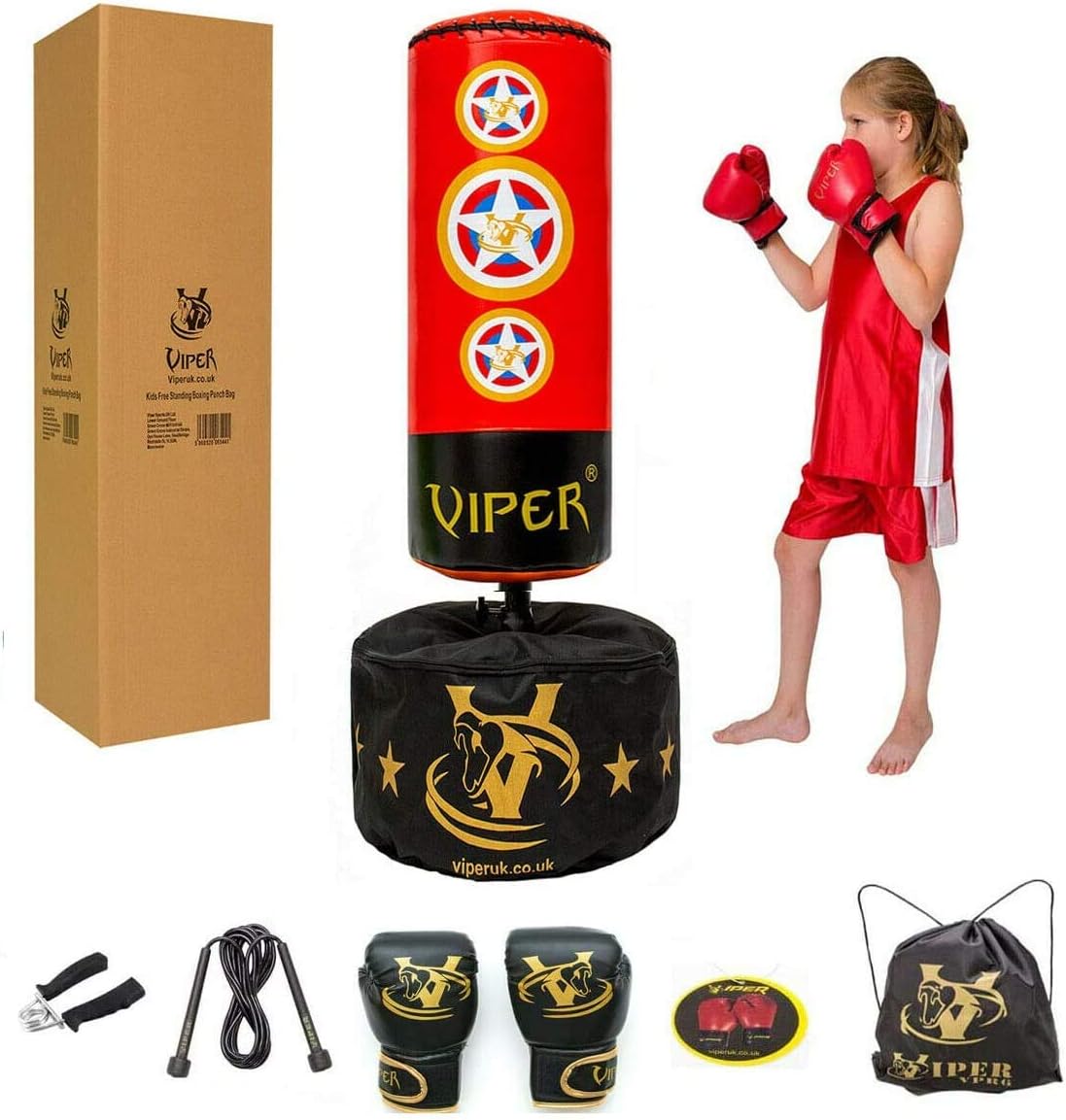 VIPER Kids Adjustable Free Standing Boxing Punch Bag Free Gloves Kick