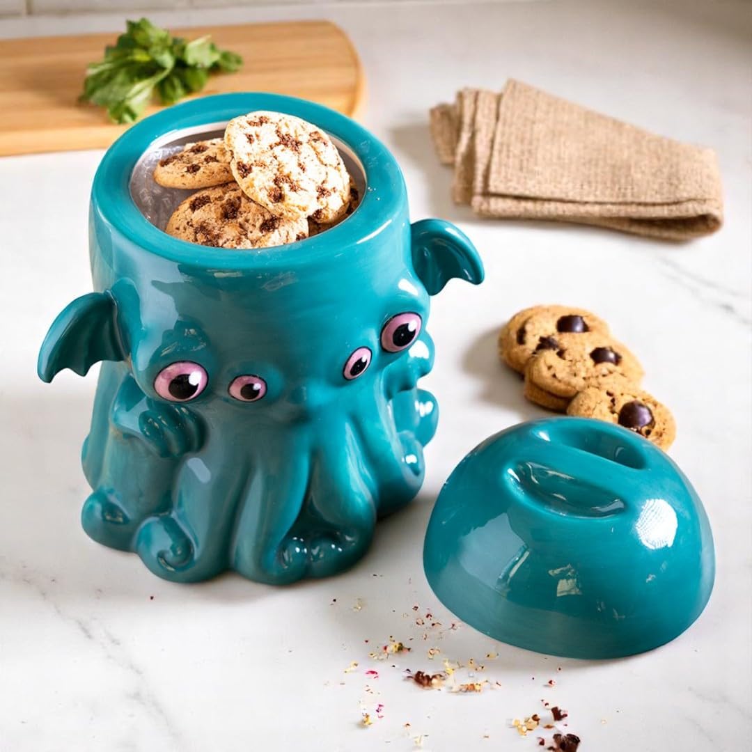 Pacific Giftware Cthulhu Kraken Cookie Jar Turquoise Ceramic Octopus Tentacle Decorative Storage Container for Cookies Treats Snacks Kitchen Counter Decor 7.5" H