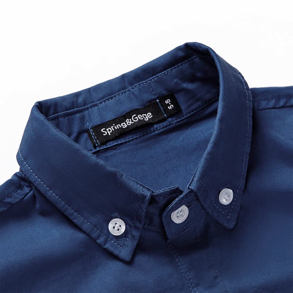 Spring&Gege Jungen Einfarbiges Hemd mit Knopfkragen Lässige Schuluniform für Kinder aus Baumwolle