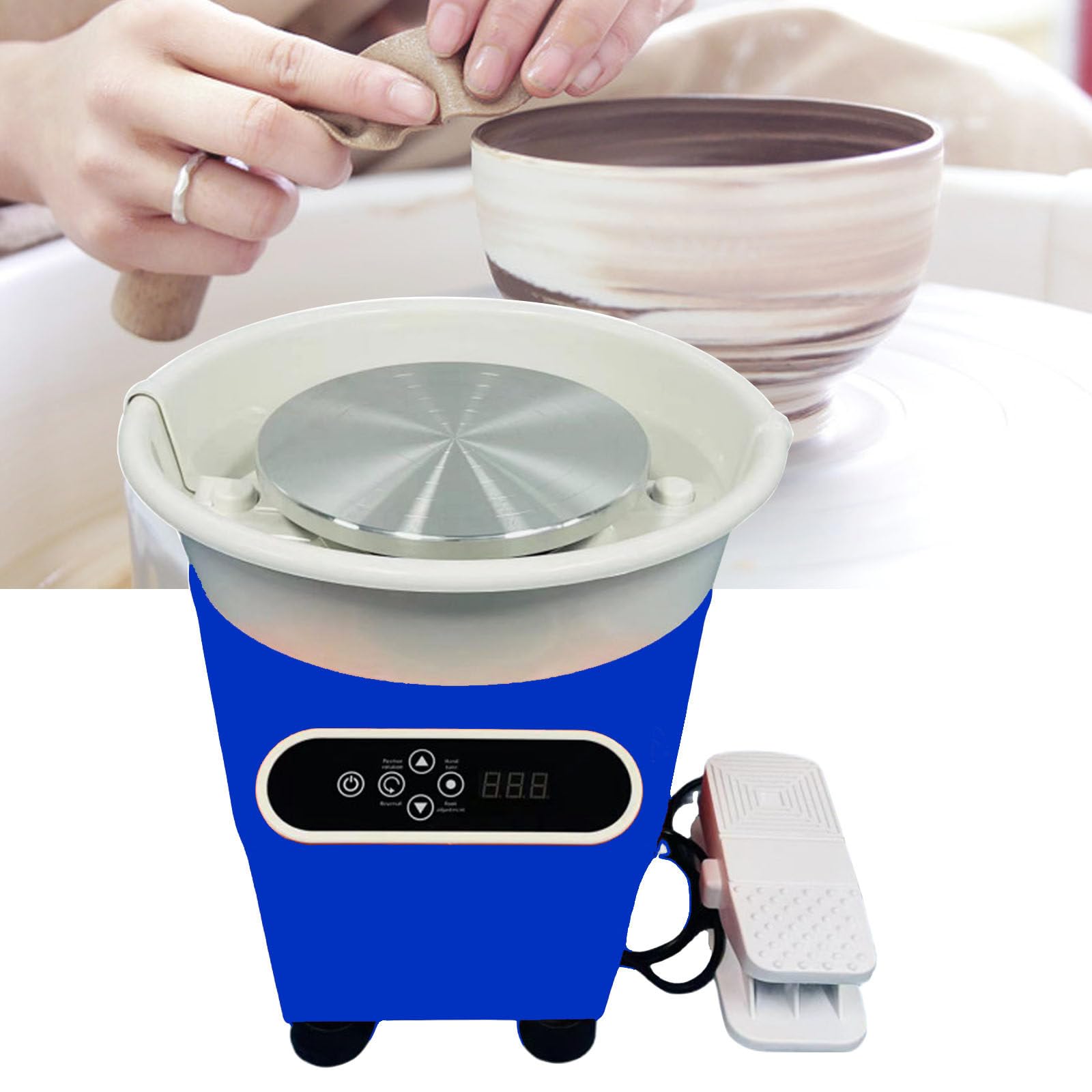 Torno de alfarería eléctrico de 350 W con Plato Giratorio de 25 cm, Velocidad Ajustable, Pantalla táctil LCD y 16 Herramientas Principiantes y (Blue)
