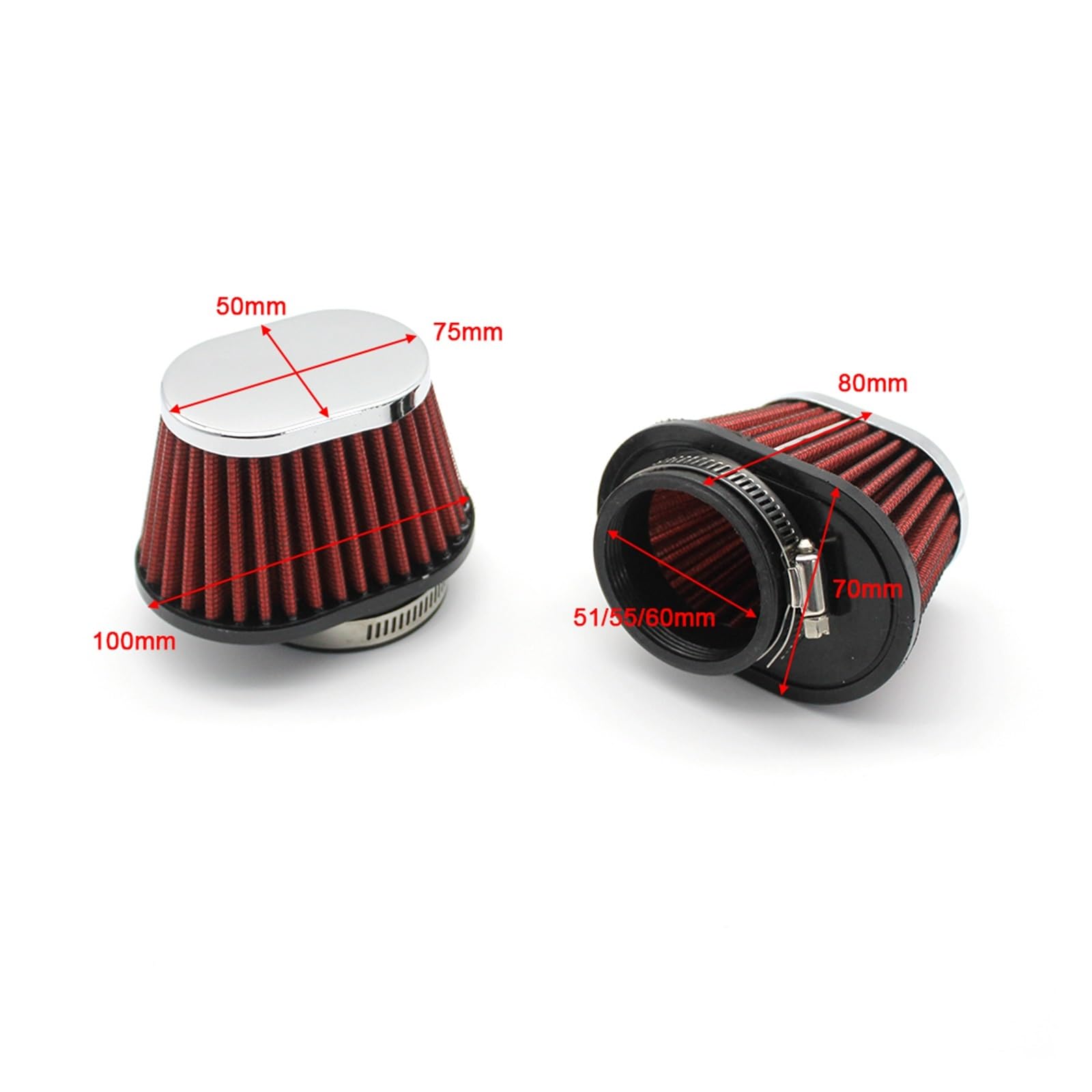 Limpiador Filtro Filtro De Aire para Motocicleta 60mm 55mm 51mm Universal para Motor Minibike Entrada De Aire Frío Filtro De Cono De Alto Flujo