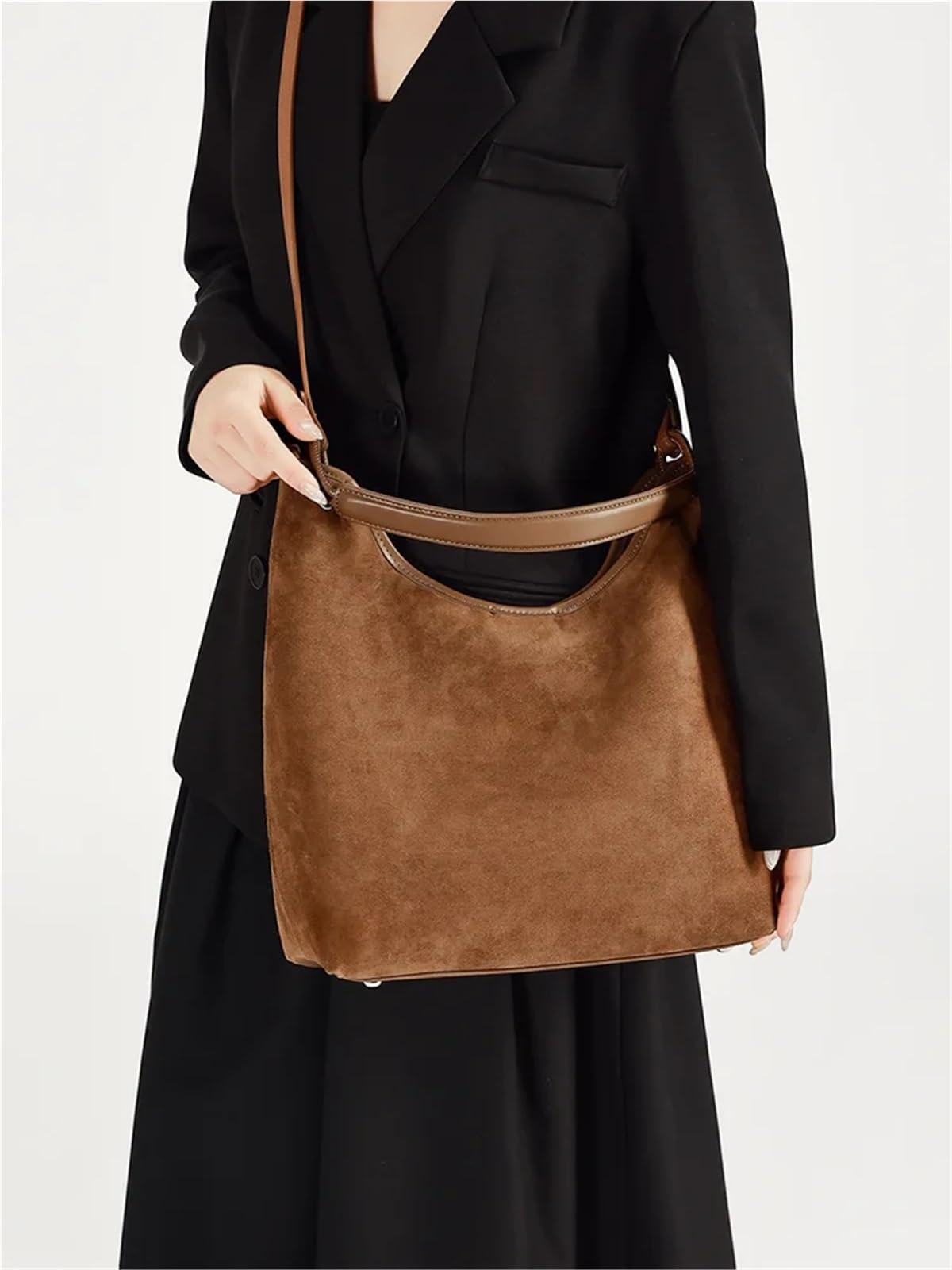 Bolso bandolera vintage de piel ante con un solo hombro, espacioso bolso mano for mujer Para la Escuela, el Trabajo