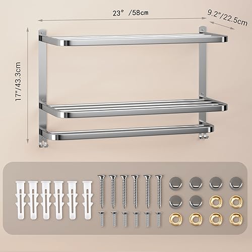 Miniatura 3 de DDS-DUDES Toalleros de 3 niveles para baño con toalleros, estante de toallas multicapa de acero inoxidable montado en la pared con acabado cepillado