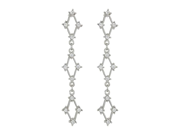 Kenneth Jay Lane  Silver with Crystals Three Diamonds Post Earrings (Silver/Crystal) Earring