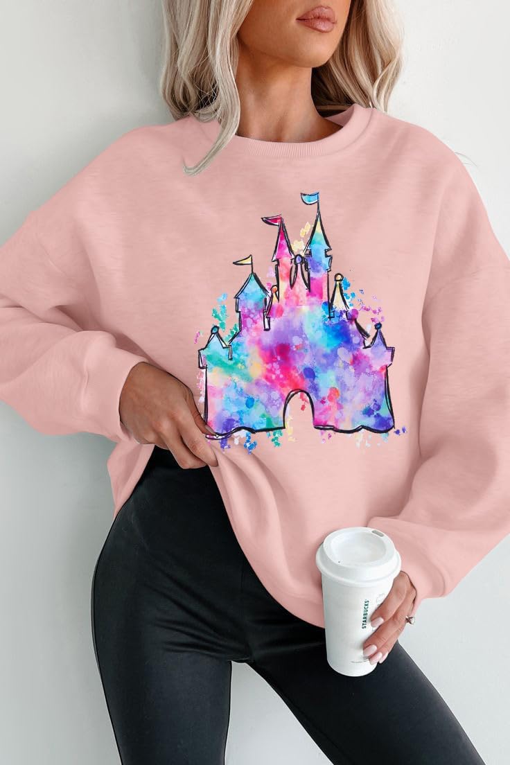 LUKYCILD Magic Kingdom Sweatshirts for Women Castle Oversized Sweatshirt Xmas Holiday Shirt Graphic Long Sleeve Pullover Tops - Image 5