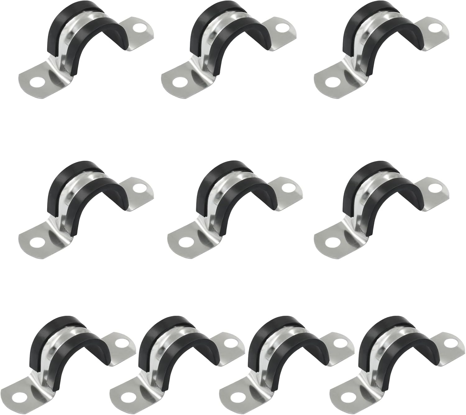 10 Pack 20mm Cable Clamp with Rubber Lined - Rubber Cushioned Cable Clamp - Heavy Duty 2 Hole U Bracket Conduit Clips for Tube, Pipe or Wire Installation