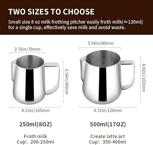 Miniatura 2 de watchget Jarra de espuma de leche de 16.9 fl oz17 oz de acero inoxidable expreso al vapor jarra de leche café capuchino latte arte barista jarra de