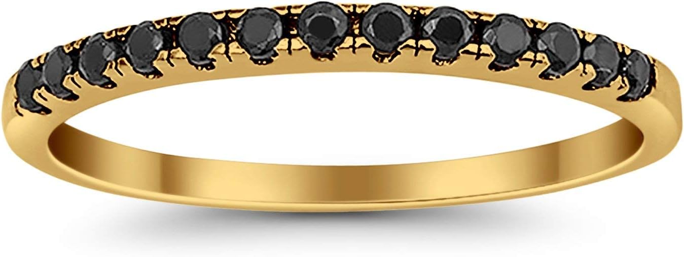 Half Eternity Band Black Onyx 1.7mm Vintage Rings Stackable Statement Wedding Bands For Womens 925 Sterling Silver Gift For Her