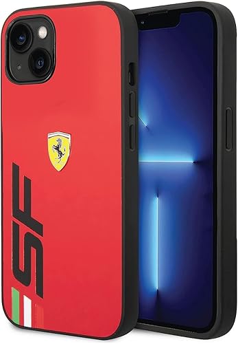 CG MOBILE Ferrari - Funda para iPhone 14 Plus, color rojo, con logotipo SF negro, funda protectora de piel sintética, duradera y antiarañazos, fácil