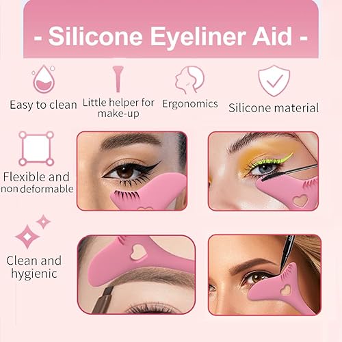 Miniatura 6 de Juego de 4 plantillas de silicona para delineador de ojos, kit de sellos de pestañas, regla de belleza reutilizable, juego de herramientas