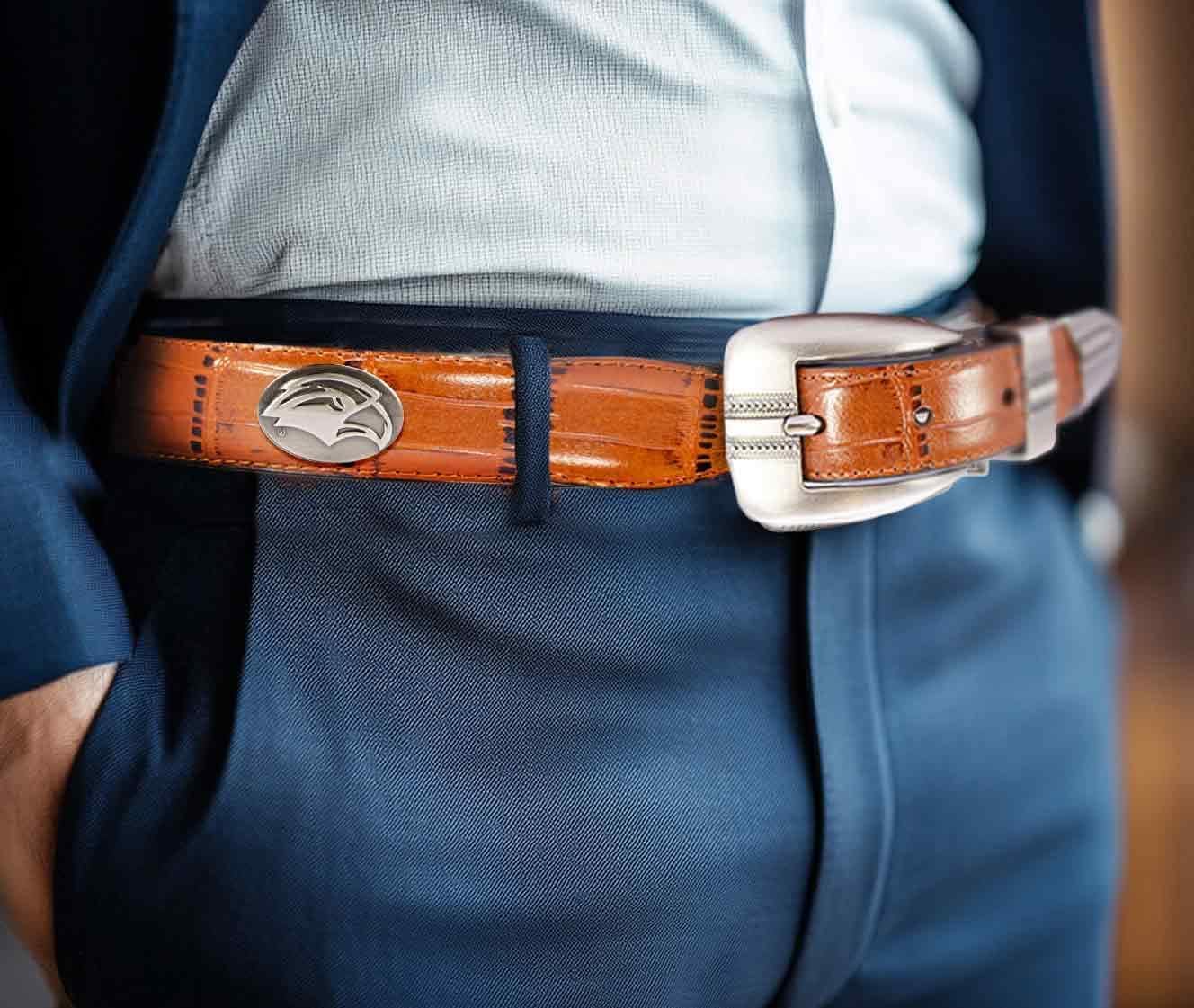ZEP-PRO NCAA Men's Crocodile Leather Concho Tapered Tip Belt