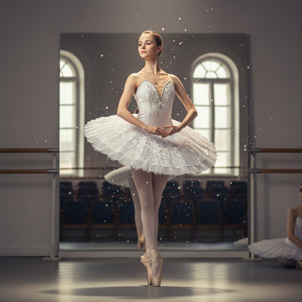 Costume De Ballet pour Femme, Style Lac des Cygnes, en Dentelle Florale, avec, Justaucorps Jupe Crêpe.