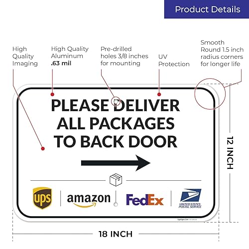 Vista 75 de Cartel de entrega del paquete, letrero de instrucciones de entrega, 10 x 7 pulgadas, aluminio 040 libre de óxido, resistente a la decoloración