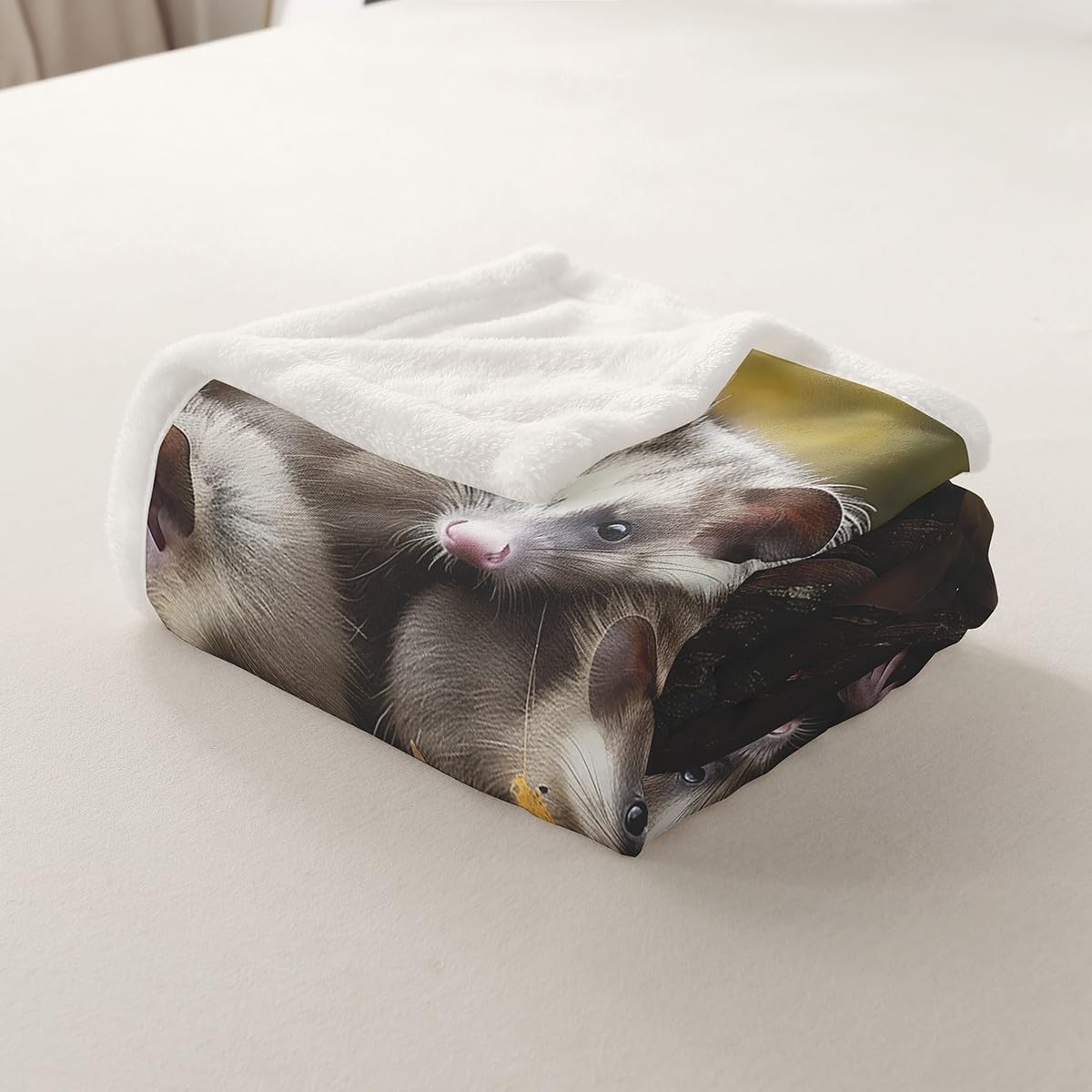 jejeloiu Opossum Sherpa Blanket Twin 60"x80" Possums Fleece Throw Blanket for Kids Boys Girls Possum Gifts Fuzzy Plush Blanket Possum Stuffed Animal Family Flannel Blanket Bedroom