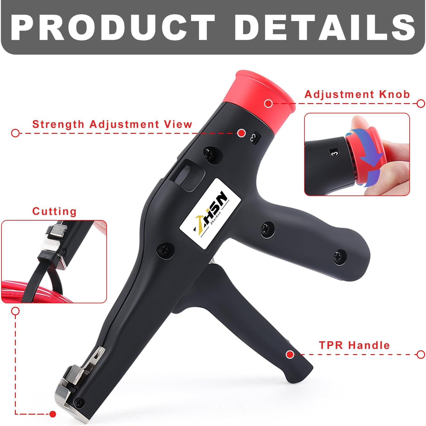 Zhushan Cable Tie Gun,Automatic Tightening and Cutting Tool Gun Cable Tie Pliers Fast Binding Wire Binding Gun