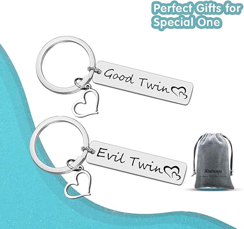 Miniatura 7 de Xiahuyu Regalos para gemelos, gemelos, gemelos, niñas, niños, regalo de Good Twin Evil Twin Twin, juego de llaveros a juego, regalo de joyería para