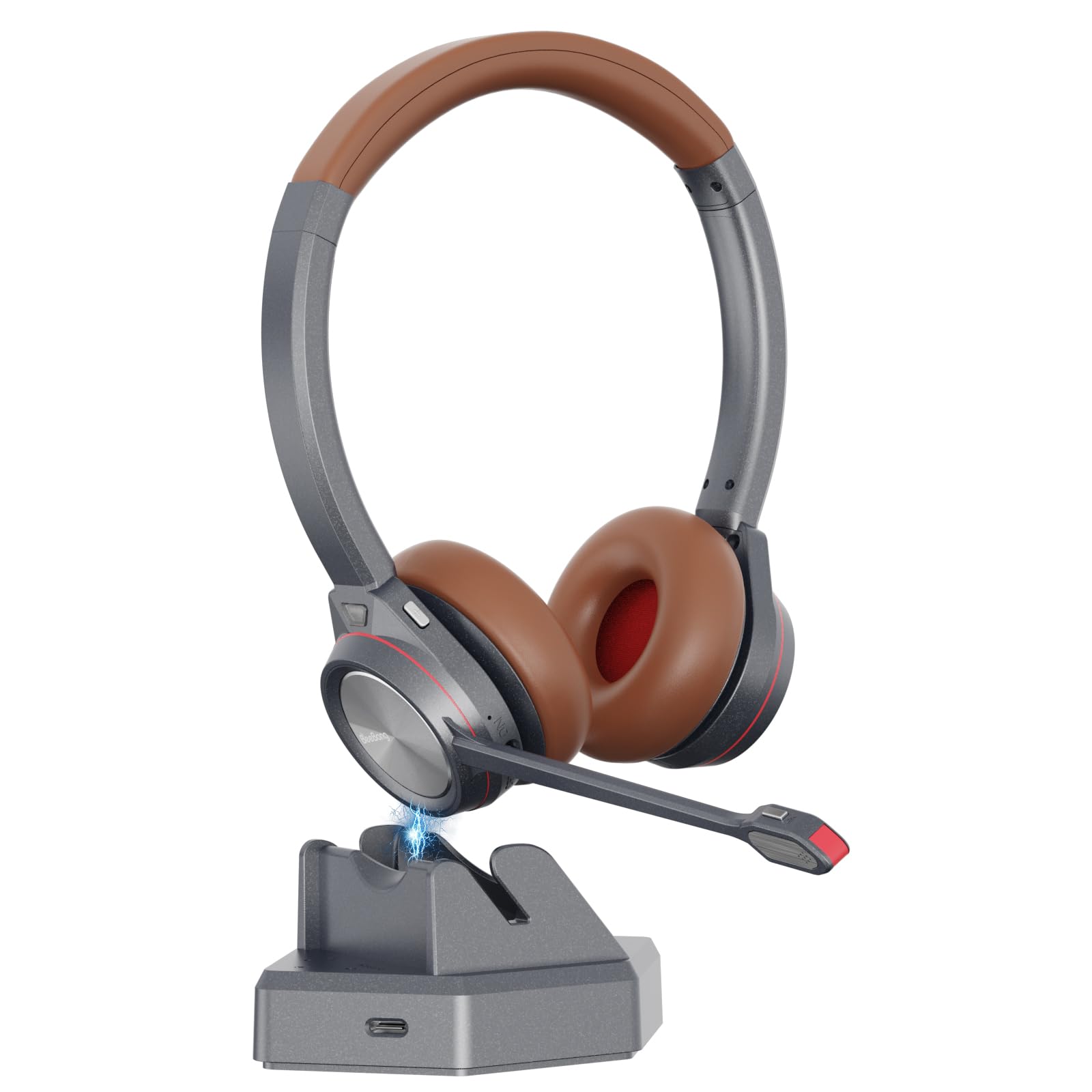 Bluetooth Headset mit Mikrofon, Wireless Headset mit Ladestation & USB Dongle für PC, 40 Stunden Sprechzeit Kabellos für Mac Computer Teams Zoom Laptop Büro Callcenter