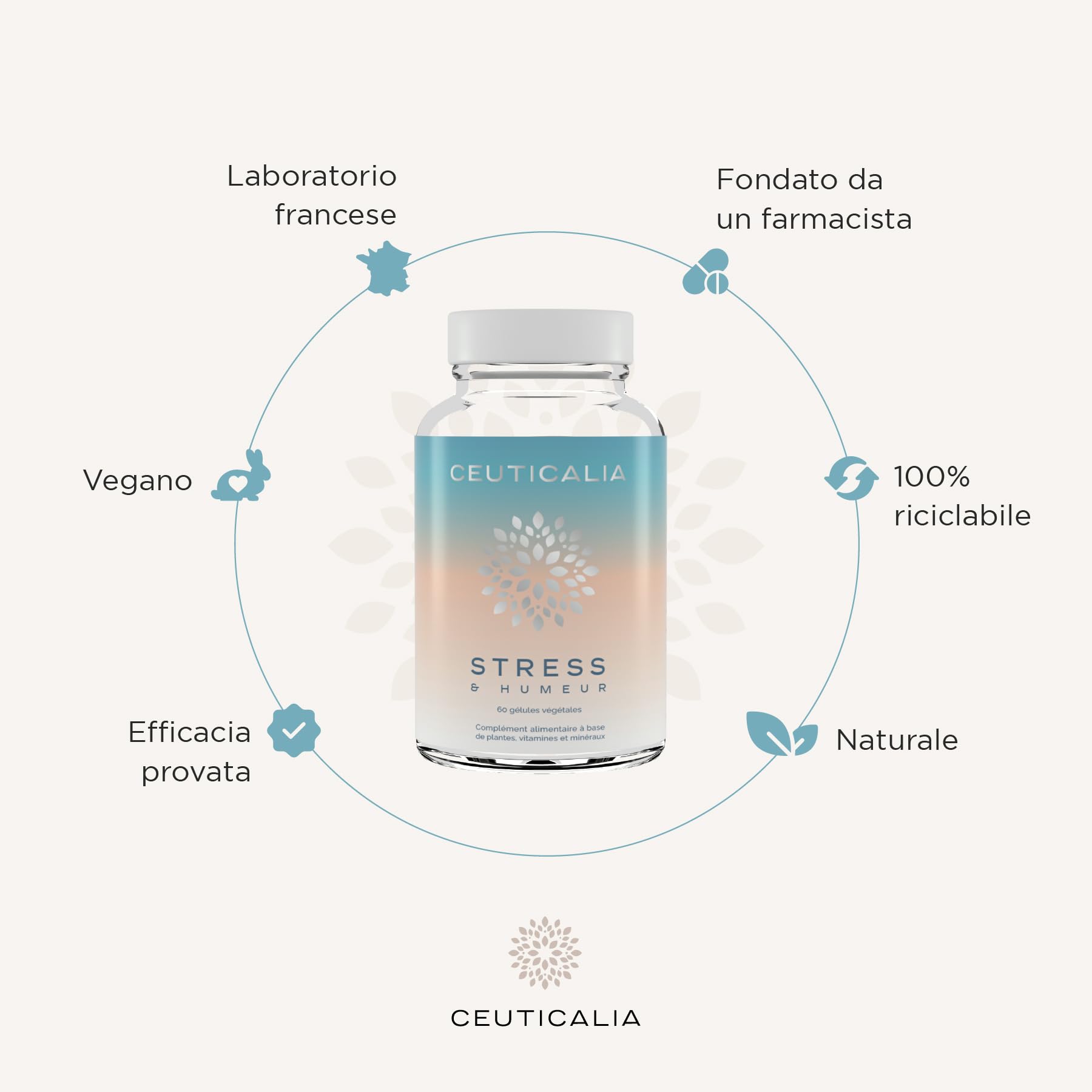 Integratore Alimentare per lo Stress, l´Ansia e l'Umore - Antistress, Benessere e Rilassamento - Per Adulti - Magnesio, Vitamina B6, Zafferano, Rodiola, Biancospino - 180 Capsule, 90 Giorni