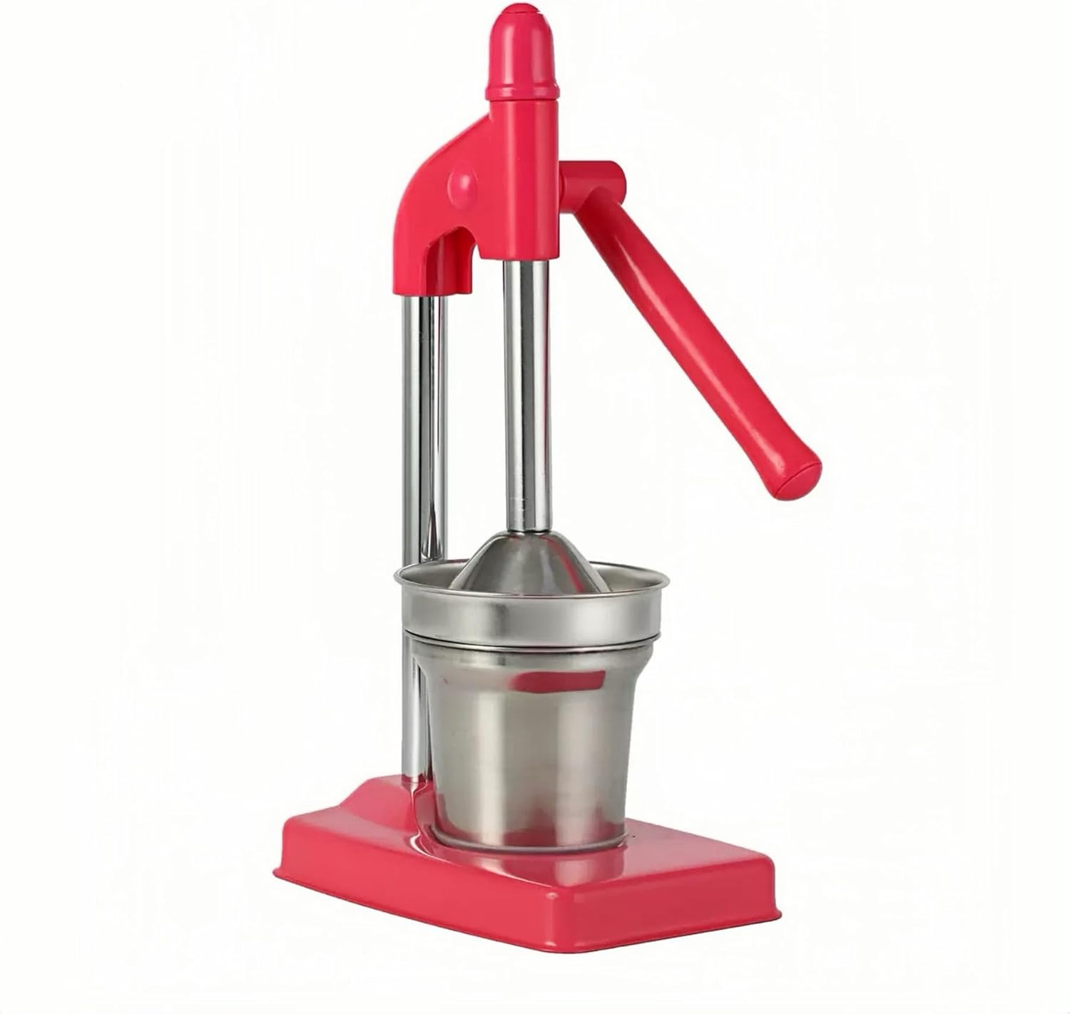 Juicer Hand Press, Heavy-Duty Stainless Steel Manual Juicer for Oranges, Lemons and Pomegranates, Easy Hand-Crank Juice Extractor for Home Kitchen (Red)