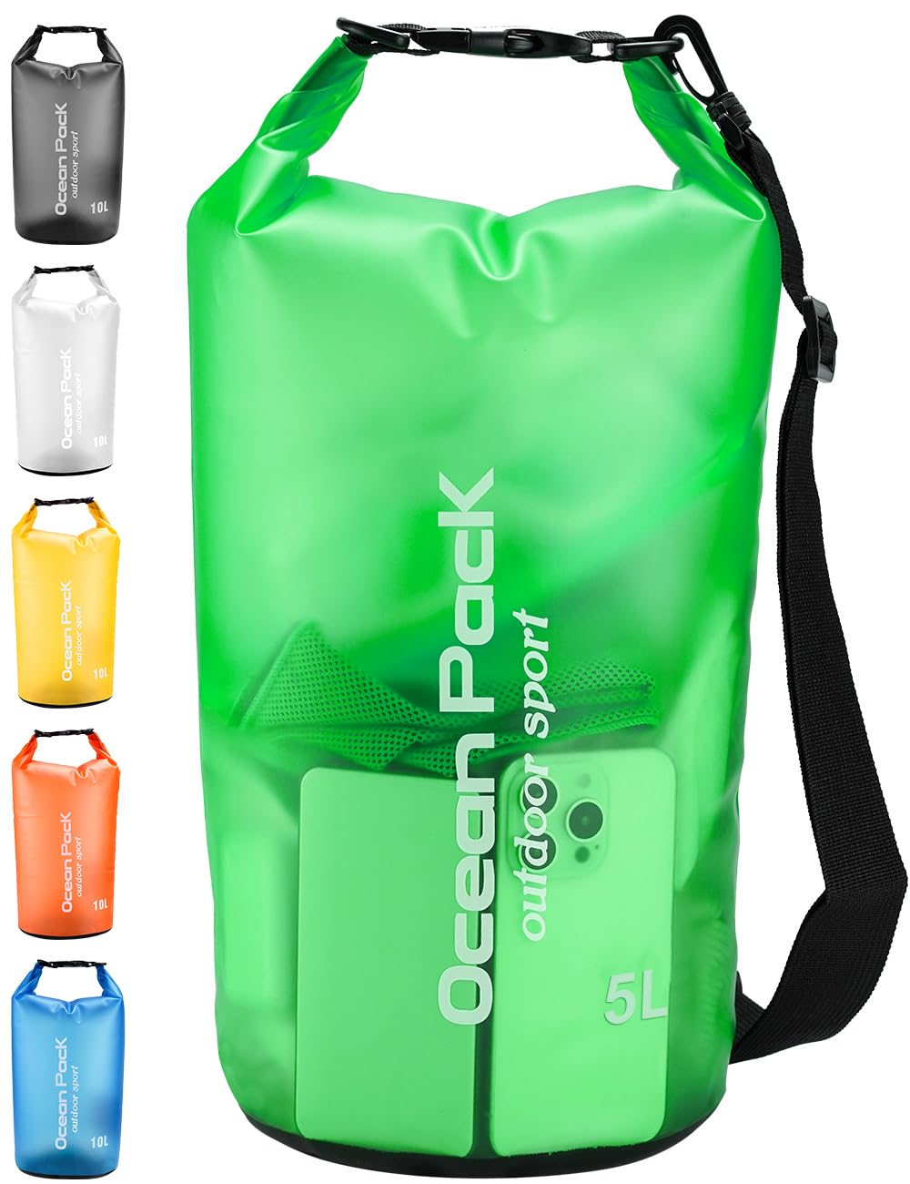 Henrycares Waterproof Dry Bag 20L 10L 5L, Sack with Long Adjustable Shoulder Strap, for Traval, Camping, Hiking, Swimming, Boating, Fishing