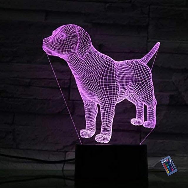 Creative 3D Dog Night Light 16 Colors Changing Remote Control USB Power Touch Switch Decor Lamp Optical Illusion Lamp LED Table Desk Lamp Children Kids Christmas Brithday Gift