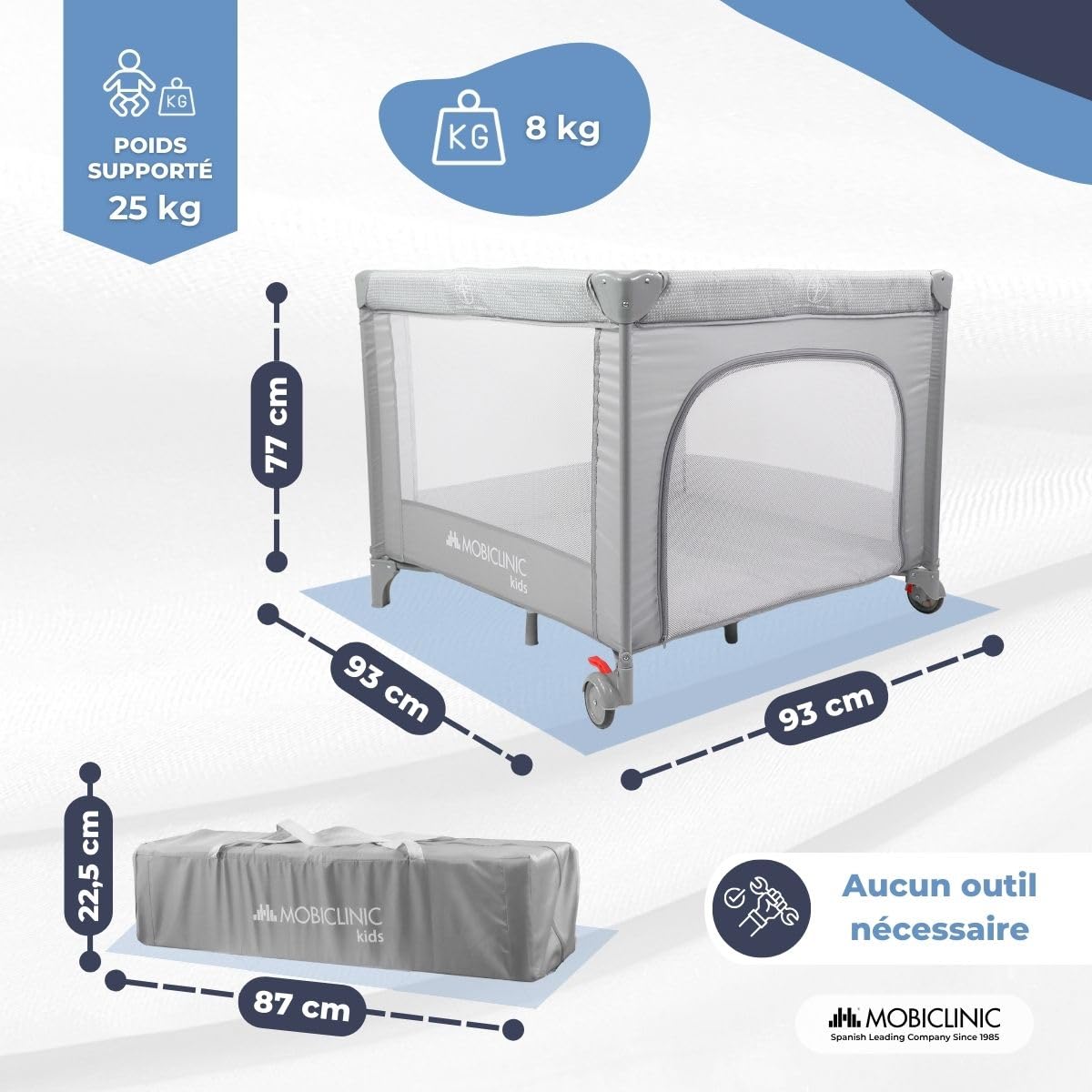 Mobiclinic®, Parc pour Bébé, 2 en 1, Lit de Voyage, Sac de Voyage, Pliable, Entrée Latérale, Parc pour Bébé, 0-3 ans, Sleepland, Filet respirant, 2 Roues avec Frein, Matelas Amovible