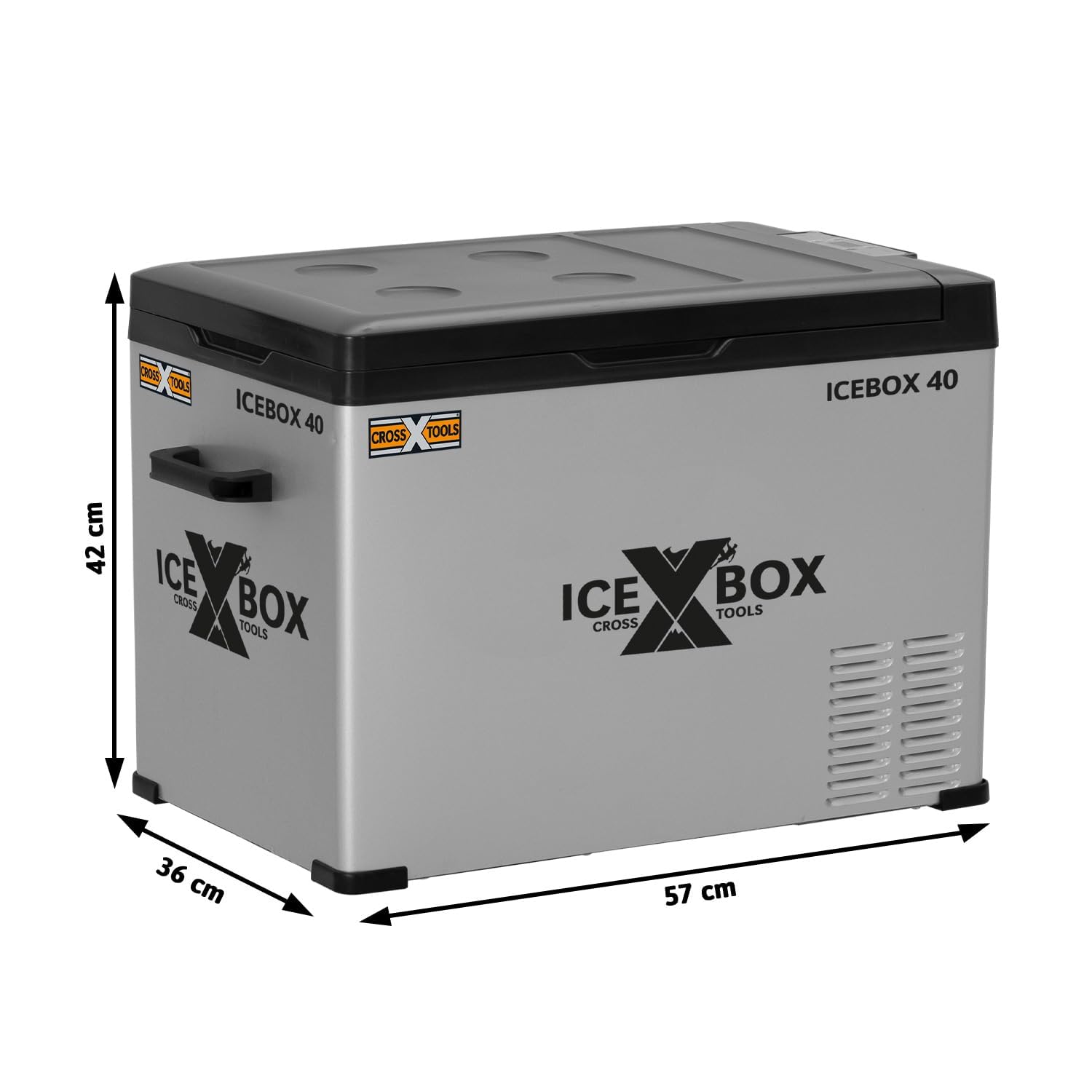 CROSS TOOLS elektrische Kompressor Kühlbox 37L -20°C, Camping & Auto, tragbare Gefrierbox, Kühlschrank mit App, 230V/12V/24V, optimal für Boote & Vans, 65x37,5x42,7cm, ICEBOX 40, 68061