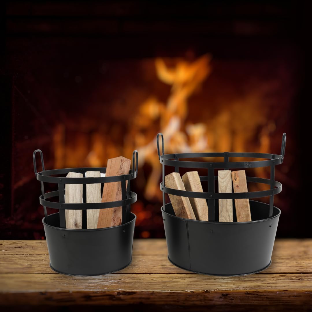 Caliente Vintage Log Bucket – Premium Sturdy Metal Firewood Holder with Rustic Finish, Large Capacity for Indoor & Outdoor Use, Perfect for Fireplace, Wood Stove (Large, 3.000, Kilogram(s))