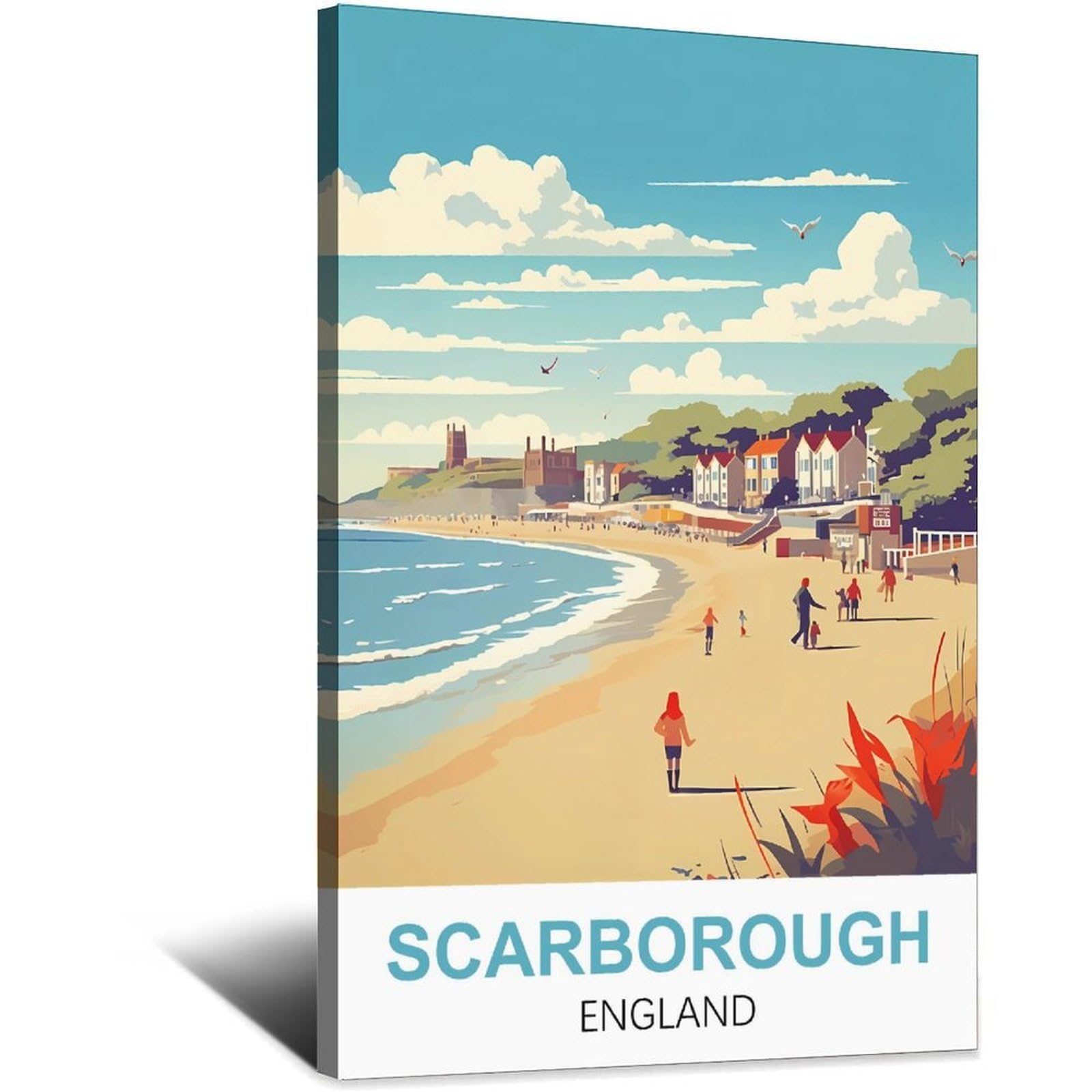 iPuzou Scarborough England Vintage Travel Poster 16x24inch(40x60cm) Canvas Wall Decor, Wall Art Posters Prints Paintings Pictures for Living Room