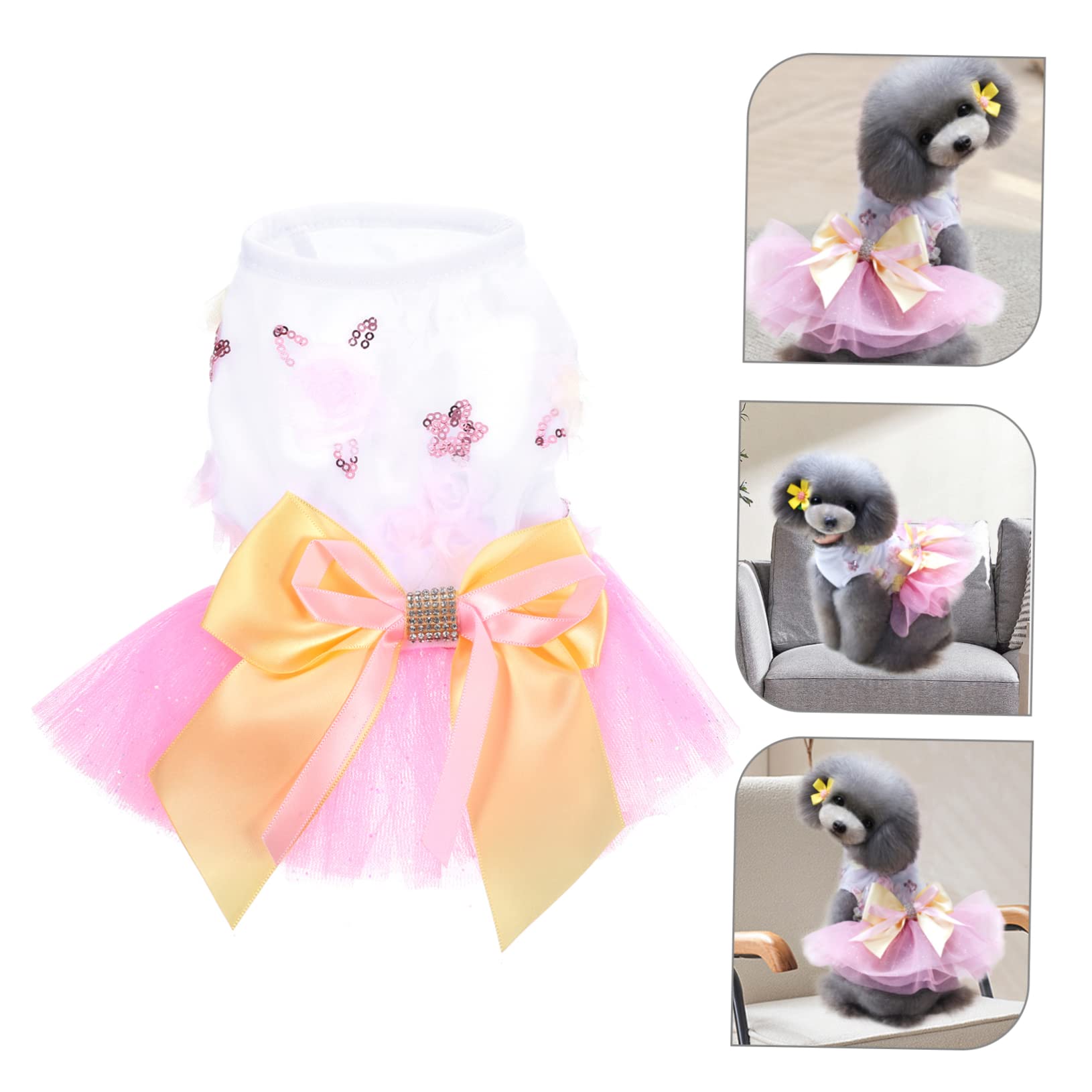 Angoily 4 Piezas Vestido De Princesa Perro Ropa De Perro De Fiesta Ropa De Lentejuelas Trajes para Niñas Vestido De Encaje Trajes De Juego De rol Falda Vestido De Verano Mascota Poliéster
