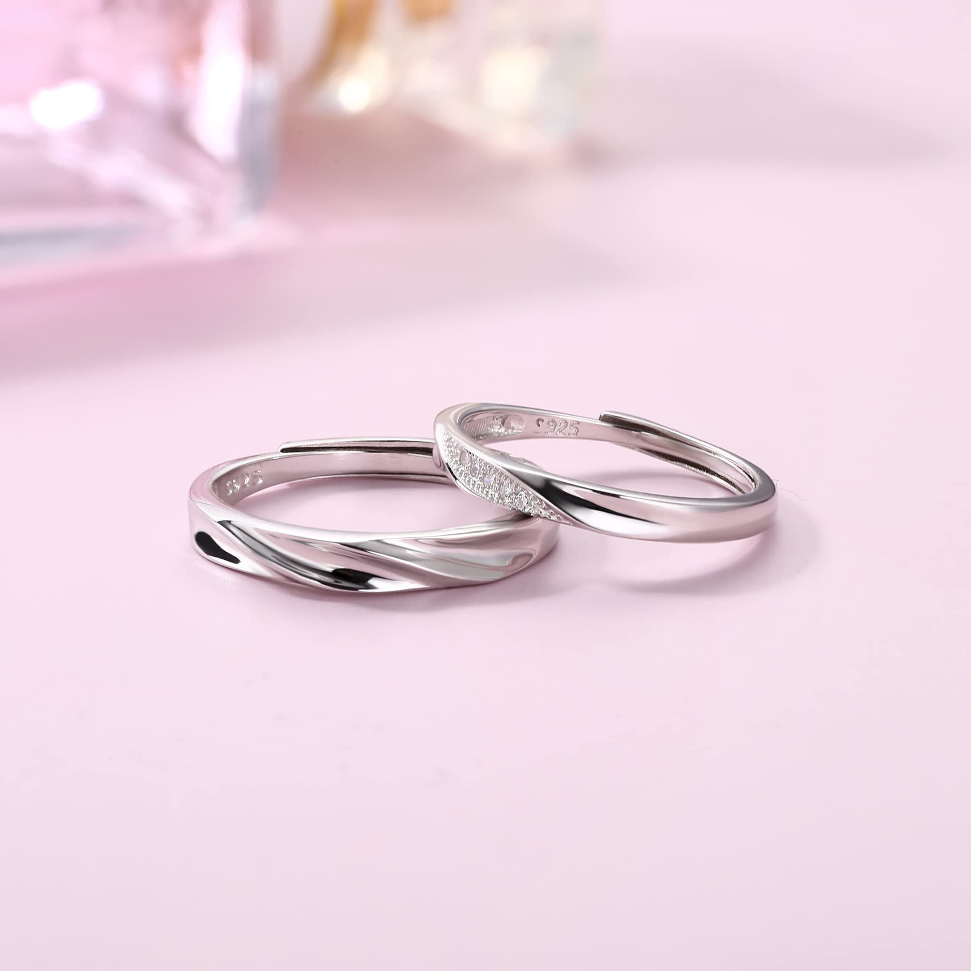 1 Paia Sterling Argento 925 Anello Uomo Donna Fedine Fidanzamento Coppia Argento FEDI Nuziali Anelli Regolabili Regalo Anniversario Coppia