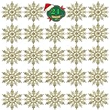 KATELUO 24 Piezas de Adornos navideños con Copos de Nieve, Adornos navideños, Adornos Colgantes con Copos de Nieve, Adornos navideños para Fiestas en el jardín y Bodas (Dorado)