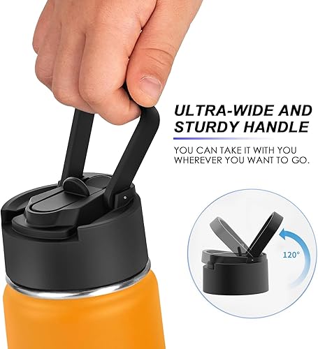 Miniatura 2 de koodee Botella de agua con pajita, acero inoxidable de 12 onzas, doble pared aislada al vacío, botella de agua deportiva de metal sin BPA (amarillo