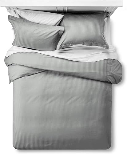 Miniatura 10 de Feather & Stitch - Juego de funda de edredón tamaño King, 500 hilos, diseño de rayas de damasco de 3 piezas, funda de edredón 100% algodón puro, 2